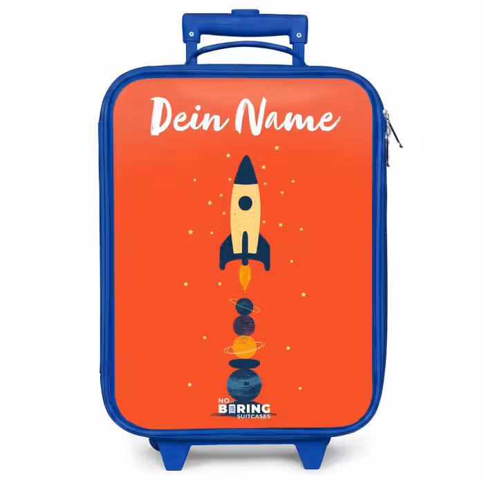 Kinderkoffer Blau mit Name - Rakete - Sterne - Planeten