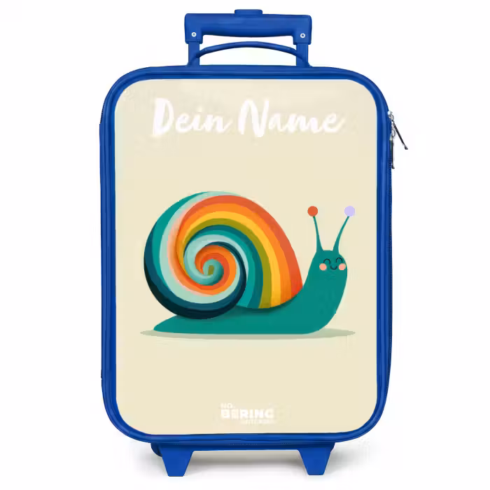 Kinderkoffer Blau mit Name - Schnecke - Regenbogen - Farbenfroh