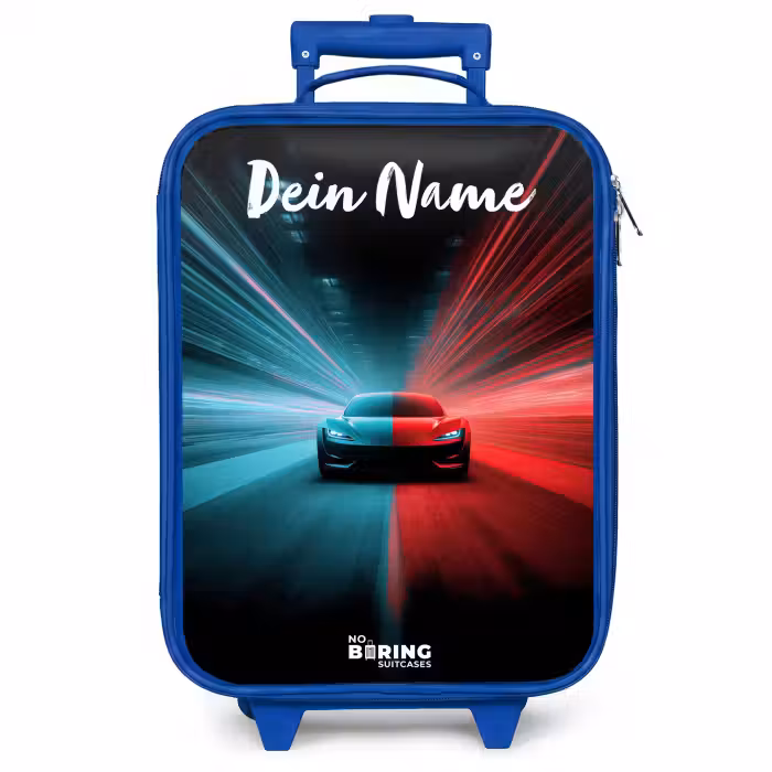 Kinderkoffer Blau mit Name - Sportwagen - Blau - Neon - Stadt