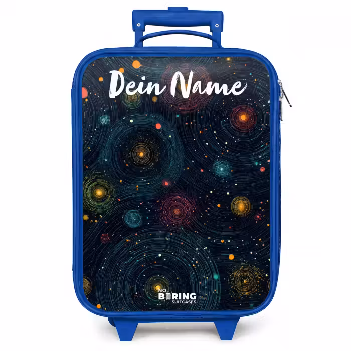 Kinderkoffer Blau mit Name - Sterne - Planeten - Farbenfroh