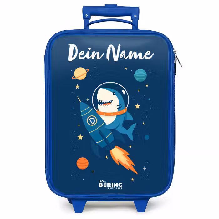 Kinderkoffer Blau mit Name - Tier - Weltraum - Planet - Rakete