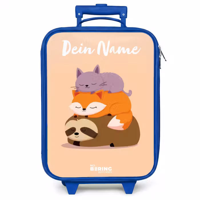 Kinderkoffer Blau mit Name - Tiere - Schlafen - Gemeinsam