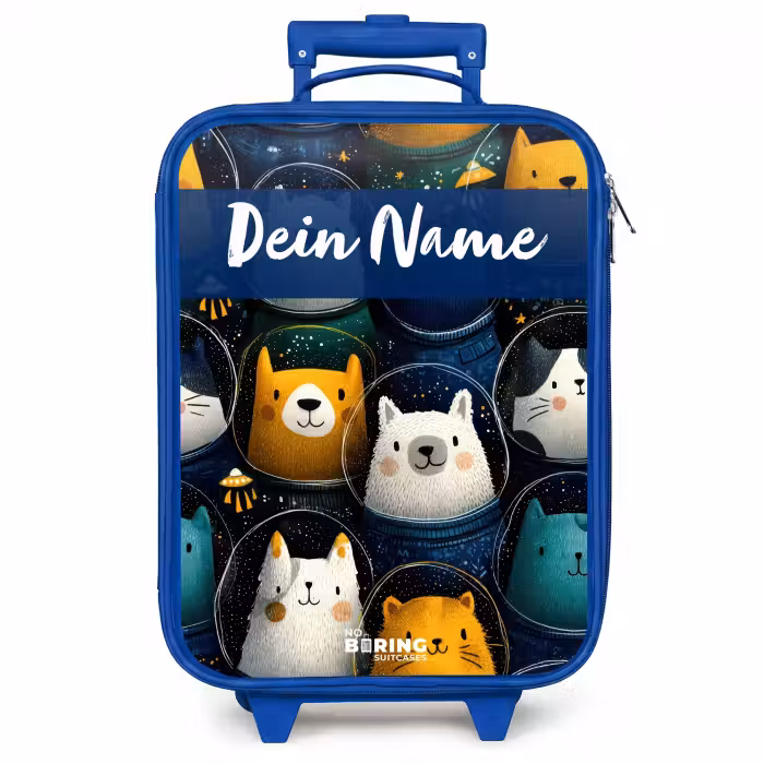 Kinderkoffer Blau mit Name - Tiere - Sterne - Planeten - Astronaut
