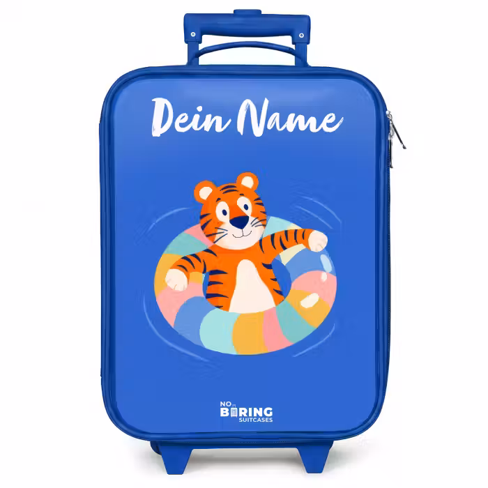 Kinderkoffer Blau mit Name - Tiger - Schwimmband - Wasser