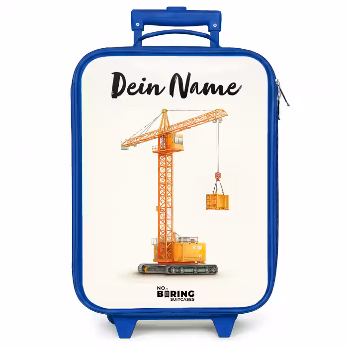 Kinderkoffer Blau mit Name - Turmkran - Signiert - Orange