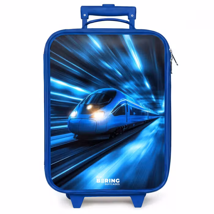 Kinderkoffer Blau - Superschnellzug im neonblauen Tunnel