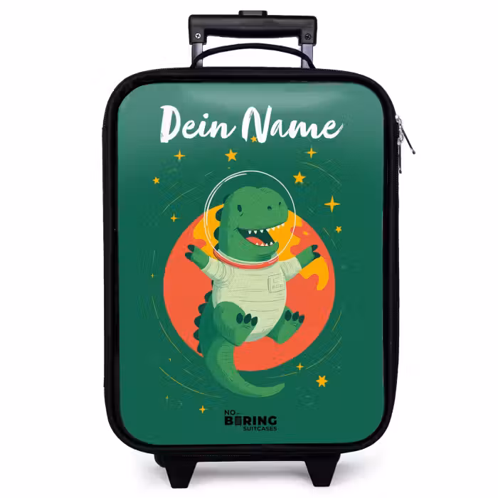 Kinderkoffer mit Name - Dino - Planet - Sterne - Grün