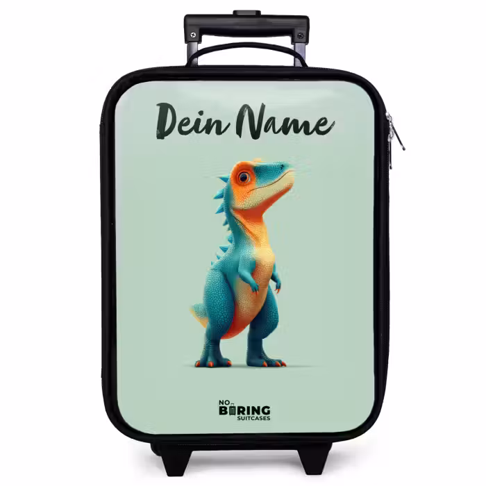 Kinderkoffer mit Name - Dino - Tier - Grün - Orange