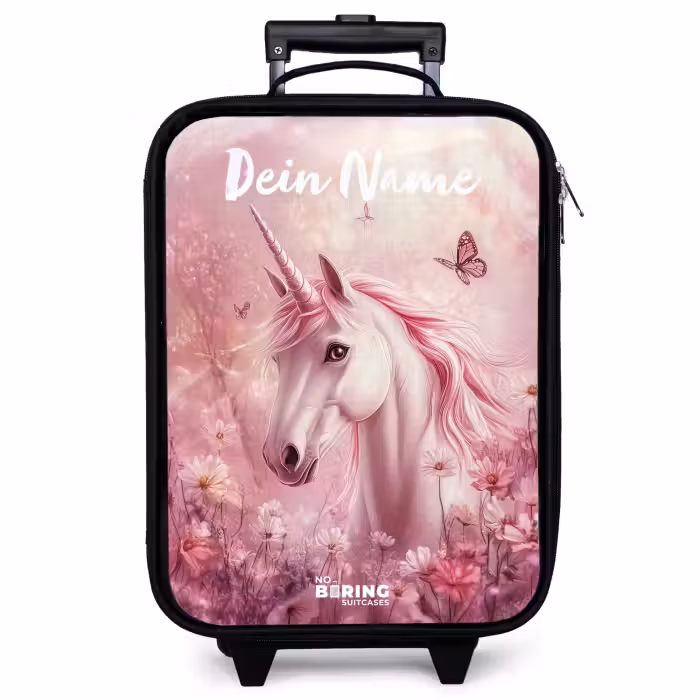 Kinderkoffer mit Name - Einhorn - Rosa - Schmetterling - Blumen