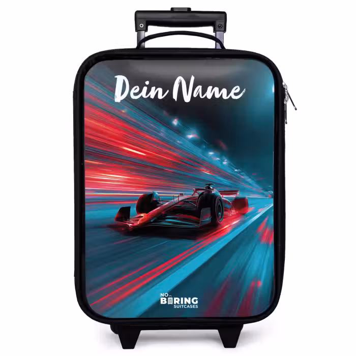 Kinderkoffer mit Name - Formel 1 - Rennwagen - Rot - Neonlichter