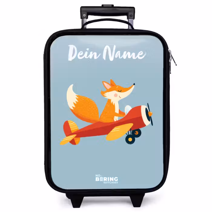 Kinderkoffer mit Name - Fuchs - Flugzeug - Fliegen