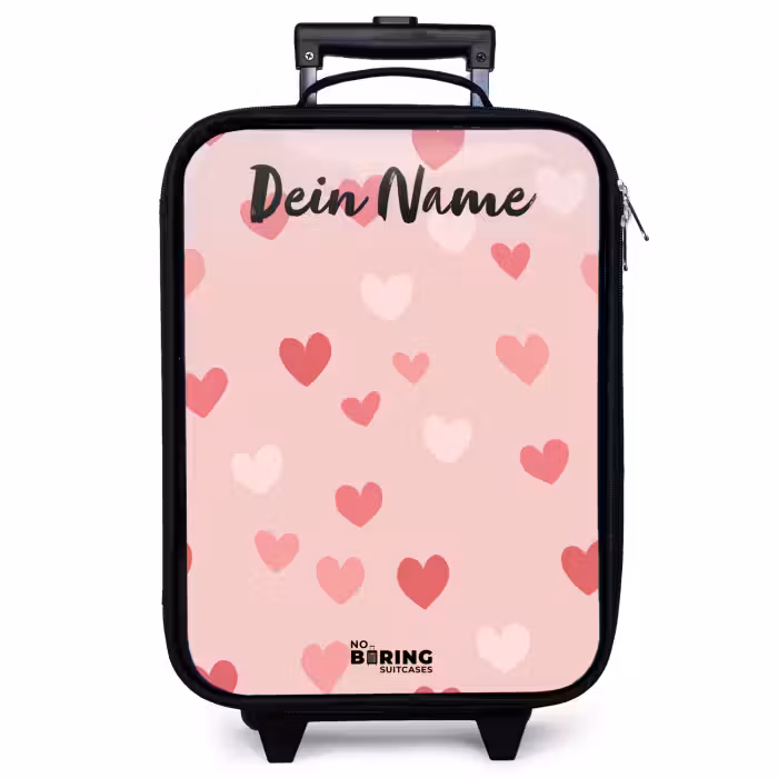 Kinderkoffer mit Name - Herzen - Muster - Rosa