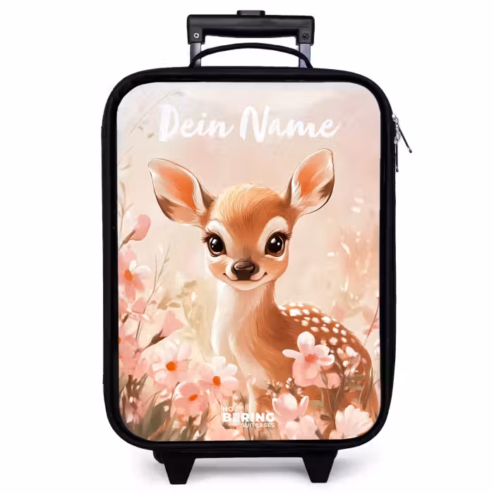 Kinderkoffer mit Name - Hirsche - Blumen - Punkte - Rosa