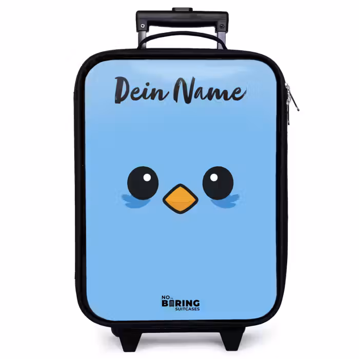 Kinderkoffer mit Name - Kawai - Vogel - Blau