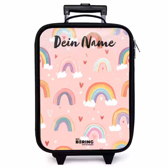 Kinderkoffer mit Name - Regenbogen - Muster - Pastell