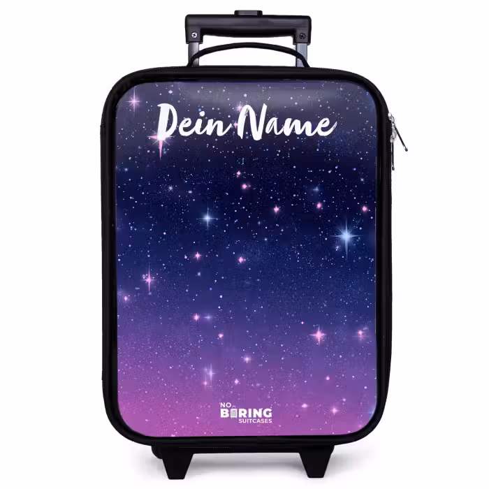 Kinderkoffer mit Name - Sterne - Galaxie - Blau - Rosa