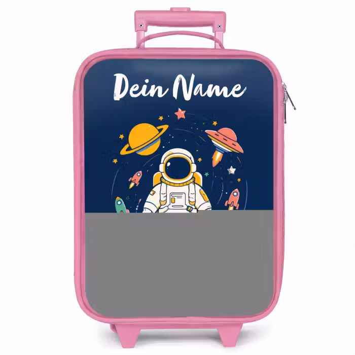 Kinderkoffer Rosa mit Name - Astronaut - Planet - Sterne - Rakete