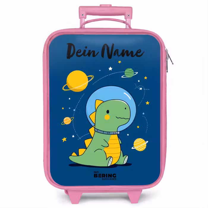 Kinderkoffer Rosa mit Name - Dino - Planet - Stern - Blau