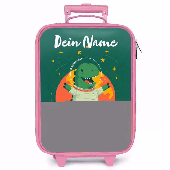 Kinderkoffer Rosa mit Name - Dino - Planet - Sterne - Grün
