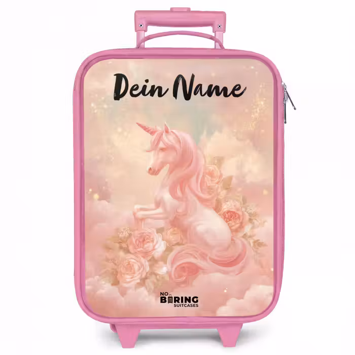 Kinderkoffer Rosa mit Name - Einhorn - Wolken - Rosa
