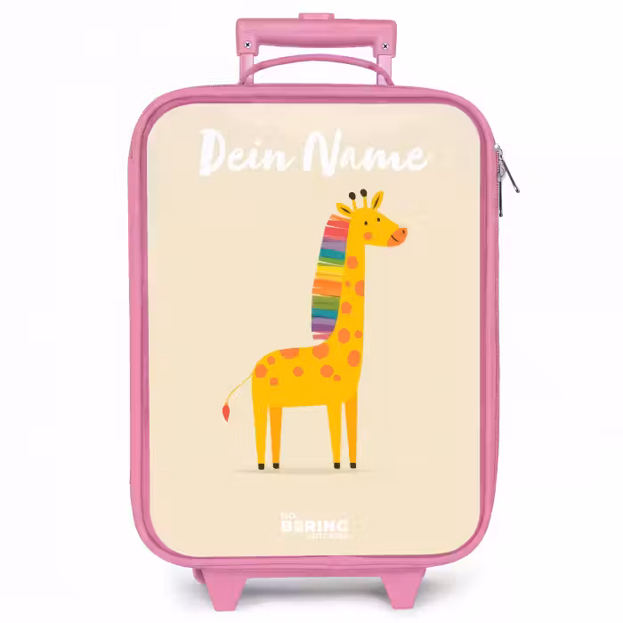 Kinderkoffer Rosa mit Name - Giraffe - Tier - Farbenfroh