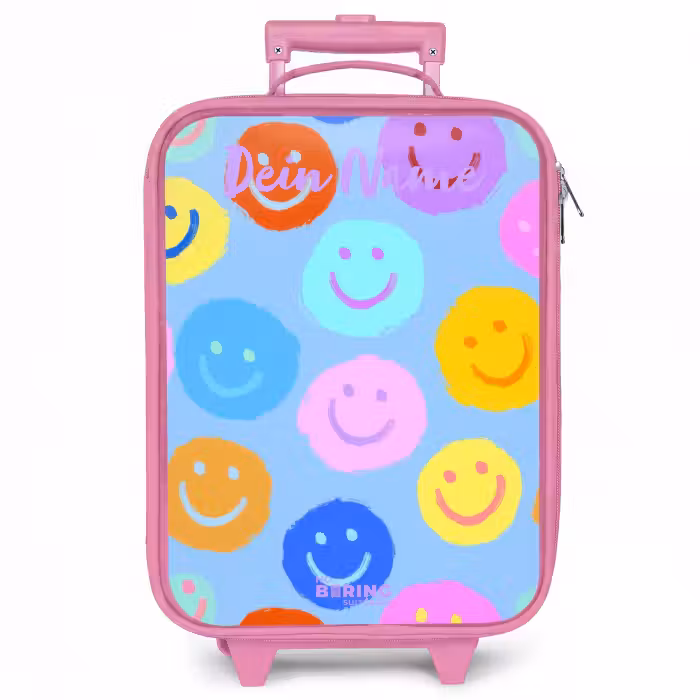 Kinderkoffer Rosa mit Name - Heiteres Muster von Smileys