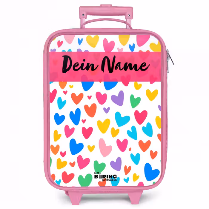 Kinderkoffer Rosa mit Name - Herzen - Bunt - Muster