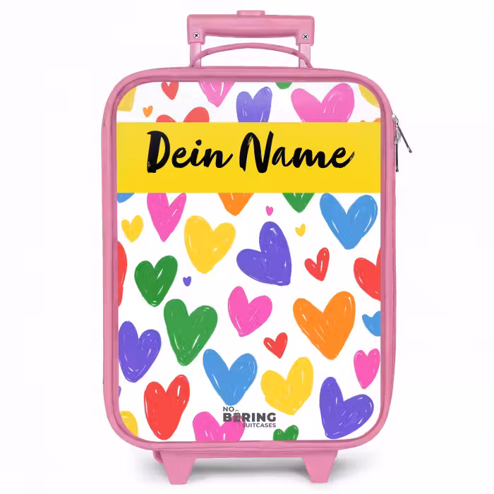 Kinderkoffer Rosa mit Name - Herzen - Muster - Farbenfroh