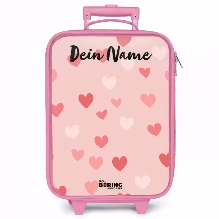 Kinderkoffer Rosa mit Name - Herzen - Muster - Rosa
