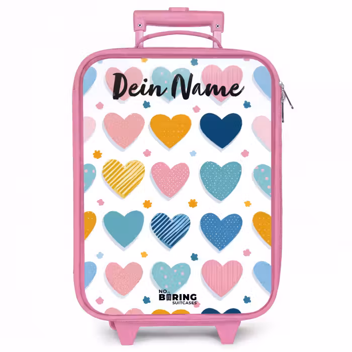 Kinderkoffer Rosa mit Name - Herzen - Pastell - Muster