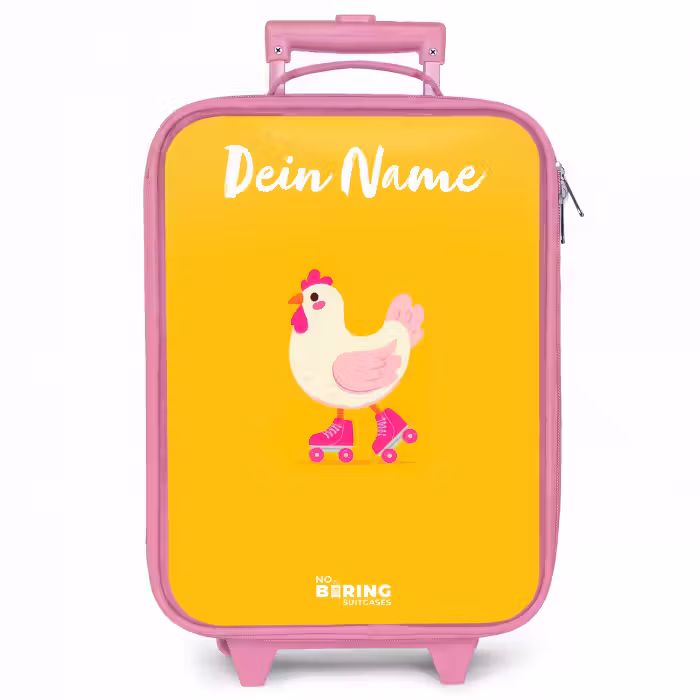 Kinderkoffer Rosa mit Name - Kip - Rollschuhe - Gelb