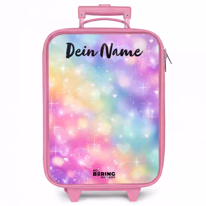 Kinderkoffer Rosa mit Name - Licht - Regenbogen - Herzen