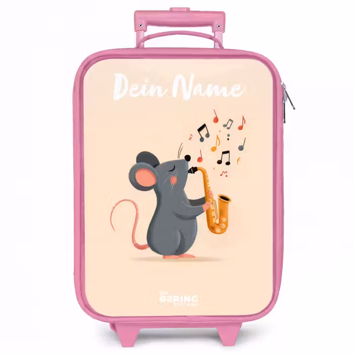 Kinderkoffer Rosa mit Name - Maus - Saxophon - Musik