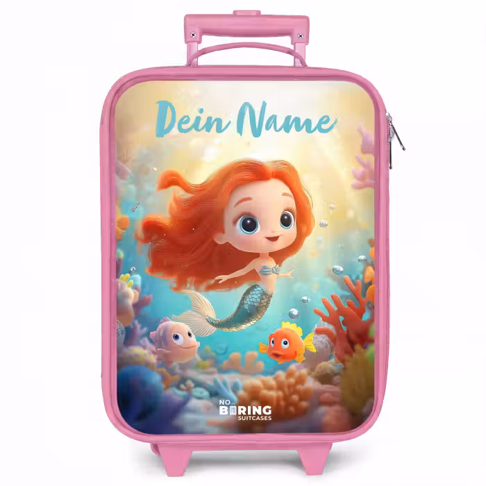 Kinderkoffer Rosa mit Name - Meerjungfrau - Fisch - Koralle