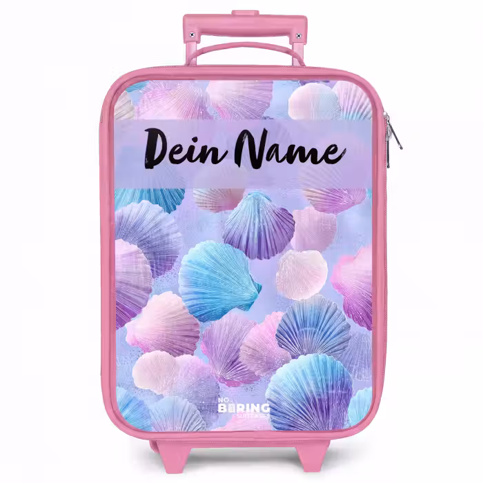 Kinderkoffer Rosa mit Name - Muscheln - Lila - Blau - Muster