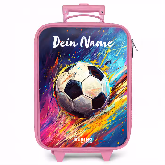Kinderkoffer Rosa mit Name - Neon - Fußball - Farbenfroh