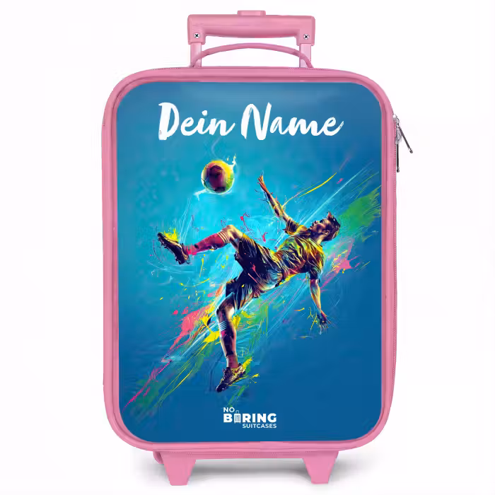 Kinderkoffer Rosa mit Name - Neon - Fußball - Kick - Farbenfroh