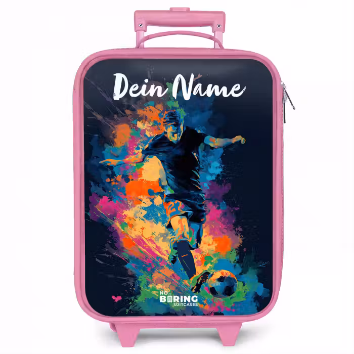 Kinderkoffer Rosa mit Name - Neon - Fußballer - Farbenfroh