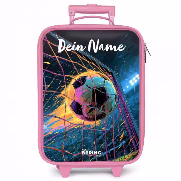 Kinderkoffer Rosa mit Name - Neon - Netz - Fußball - Farbenfroh