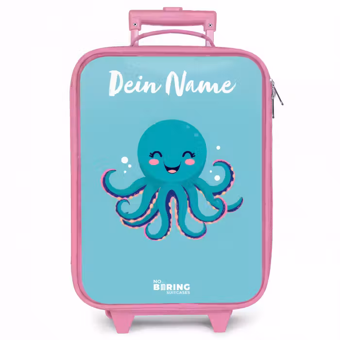 Kinderkoffer Rosa mit Name - Oktopus - Wasser - Blau