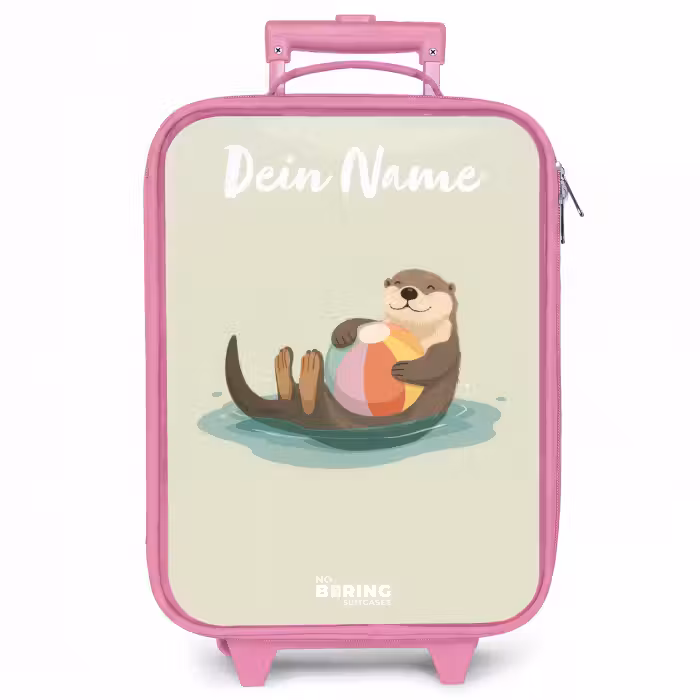 Kinderkoffer Rosa mit Name - Otter - Strandball - Wasser