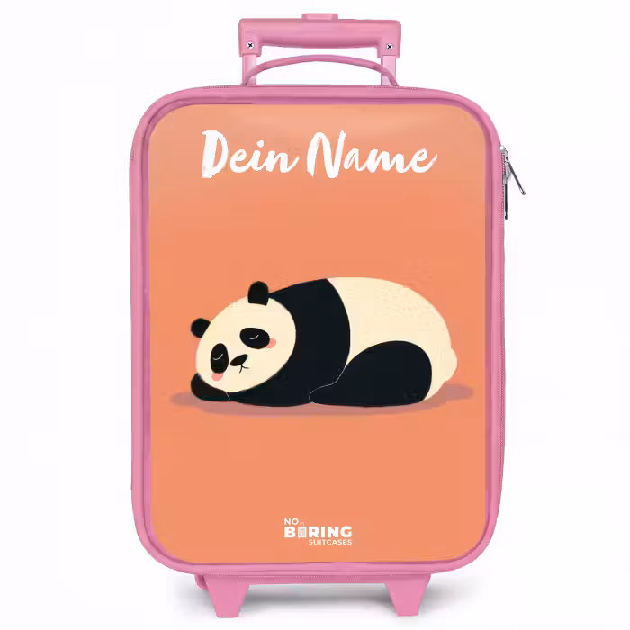 Kinderkoffer Rosa mit Name - Panda - Schlafend - Orange