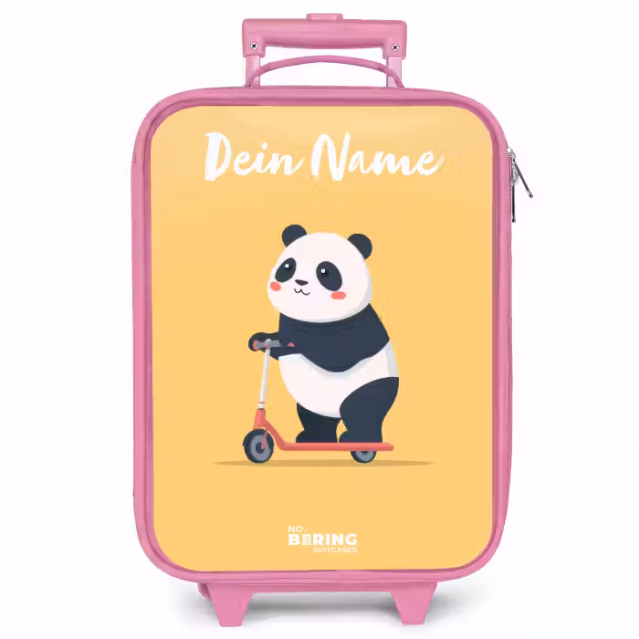 Kinderkoffer Rosa mit Name - Panda - Stufe - Gelb