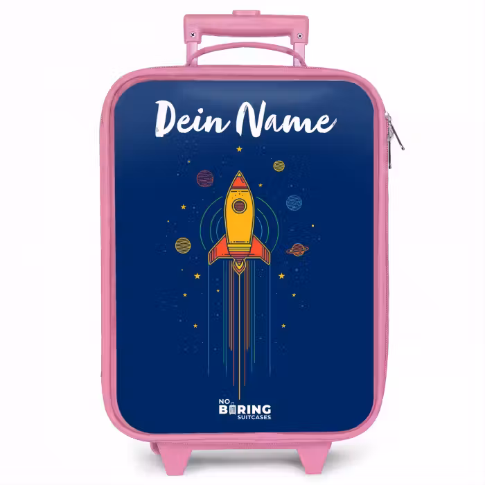 Kinderkoffer Rosa mit Name - Rakete - Planeten - Sterne