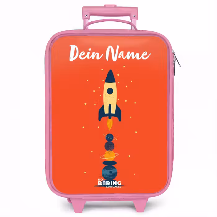 Kinderkoffer Rosa mit Name - Rakete - Sterne - Planeten