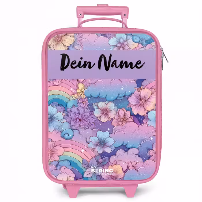Kinderkoffer Rosa mit Name - Regenbögen - Blumen - Farbenfroh