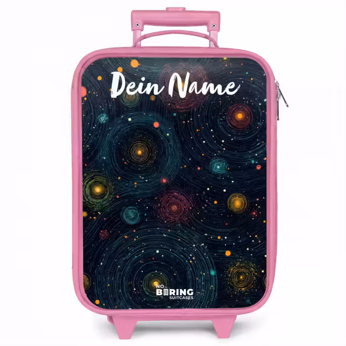 Kinderkoffer Rosa mit Name - Sterne - Planeten - Farbenfroh