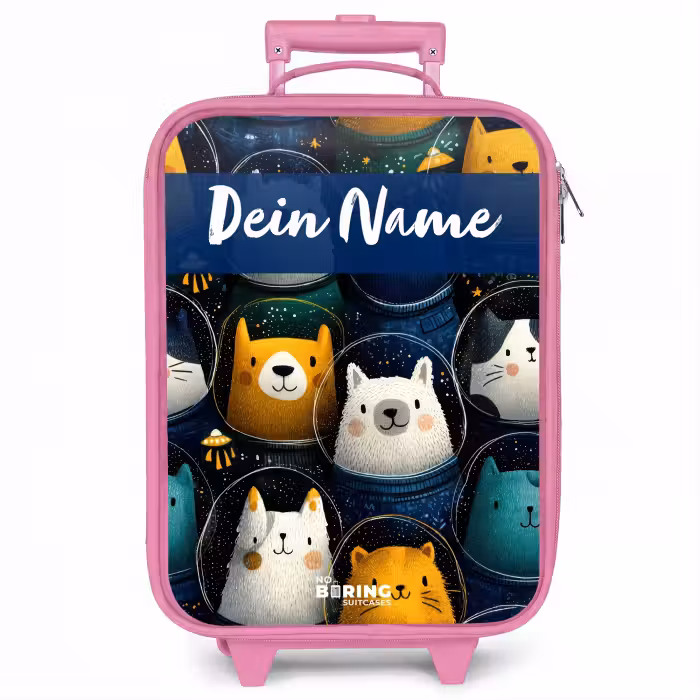 Kinderkoffer Rosa mit Name - Tiere - Sterne - Planeten - Astronaut