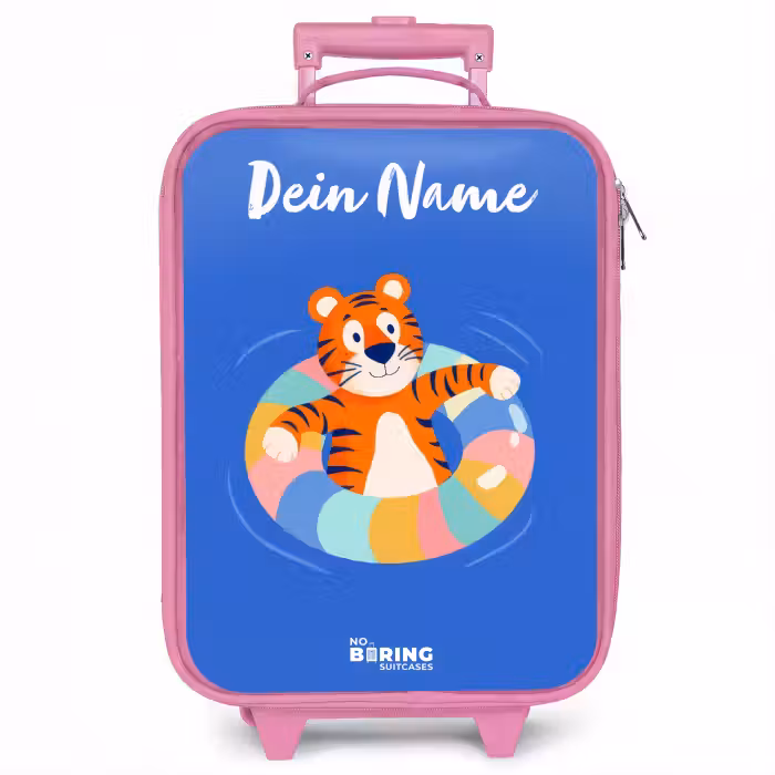 Kinderkoffer Rosa mit Name - Tiger - Schwimmband - Wasser