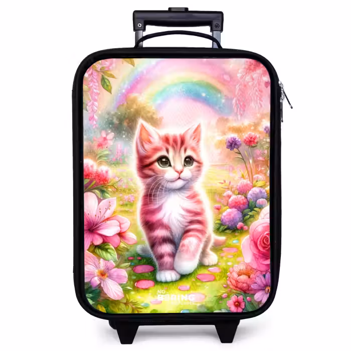 Kinderkoffer - Kätzchen mit Regenbogen und Blumen
